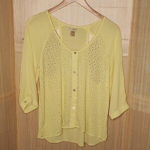 Daytrip Womens Yellow Silky Lazer  Cut High Low Top Large